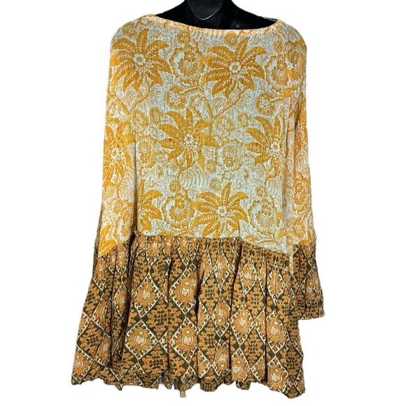 Free people crepe floral mini dress sunshine bohemian mixed media tropical - Picture 4 of 5